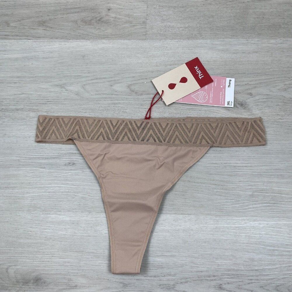 THINX Period Thong Underwear Panties Womens 3XL Beige Light Absorb